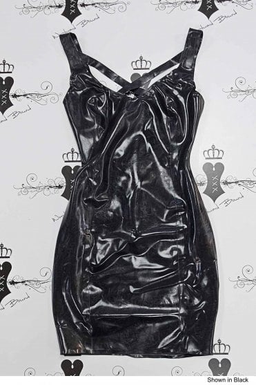R2389 Raven Latex Cross Dress. Sizes still available: UK 08, 10, 12