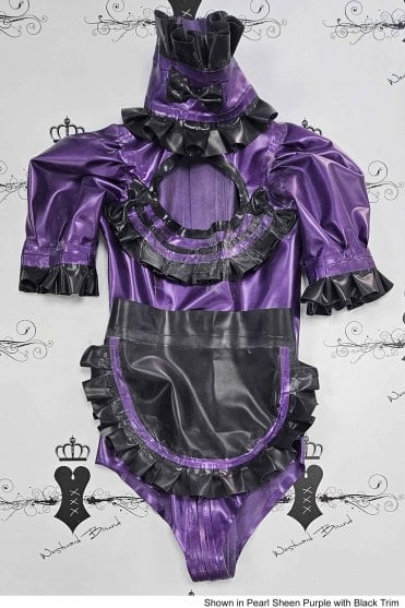 R2395 Maid Roleplay Two Piece Latex Uniform-Inspired Leotard. Sizes still available: UK 06