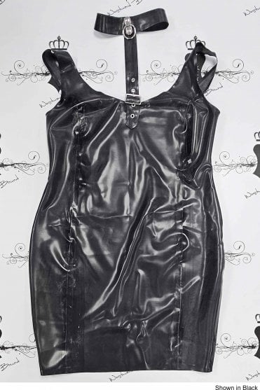 R2413 Sizzle Latex Dress with Detachable Collar. Sizes still available: UK 12