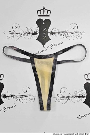 R2426 Trimmed Minnie Micro Latex Thong. Sizes still available: UK S