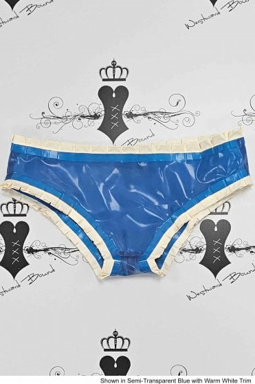 R2430 Jesse Ruffle Latex Briefs. Sizes still available: UK M, L