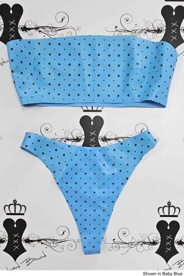 Special - Prototype Hearts and Dots Bandeau Latex Bra and Thong Set. Sizes still available: UK 32C/S