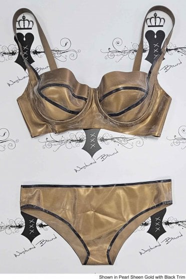 Special - Prototype Hollywood Latex Underwired Bra and Crush Briefs Set. Sizes still available: UK 34D/M, 36DD/M