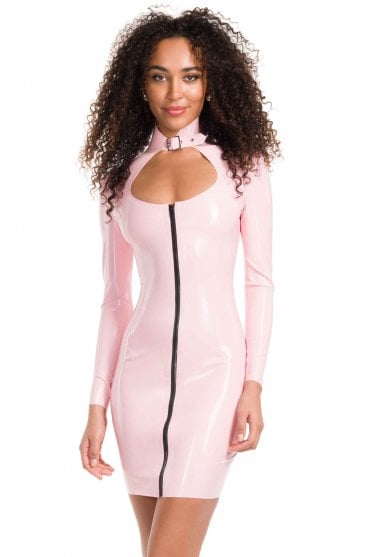 Trixi Keyhole Zip Front Latex Dress